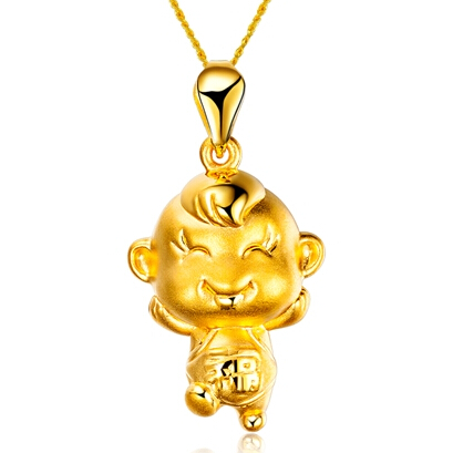 【金福童子】 千足金/黄金女士吊坠3D硬金